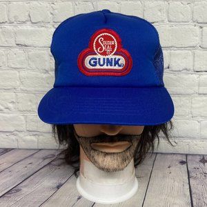 Vintage Hat Cap Snapback Blue Trucker Mesh Solder Seal Gunk Embroidered Patch